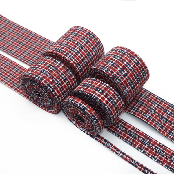 5 Yards 1cm, 3cm, 5cm, 6cm, 7.5cm Width Plaid Fabric Ribbon,Perfect for Gift Wrapping, Hairbows Making, DIY Crafts & Holiday Decorations