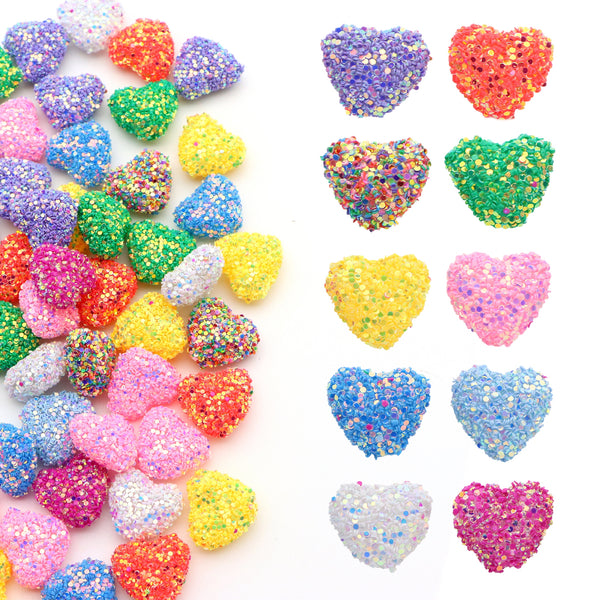 5Pcs/pack Round Sequins Faux Acrylic Beads Random Color Loose Spacer Beads with Hole Heart Shaped for Jewelry Making DIY Bracelet Necklace Chain Earrings Charm Bangle Decors Craft Supplies