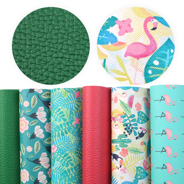 Flamingo Faux Synthetic Leather Set 6piece/set 7.7*12.9inch Fabric Sheets For DIY Bows Leather Crafts Handmade Material