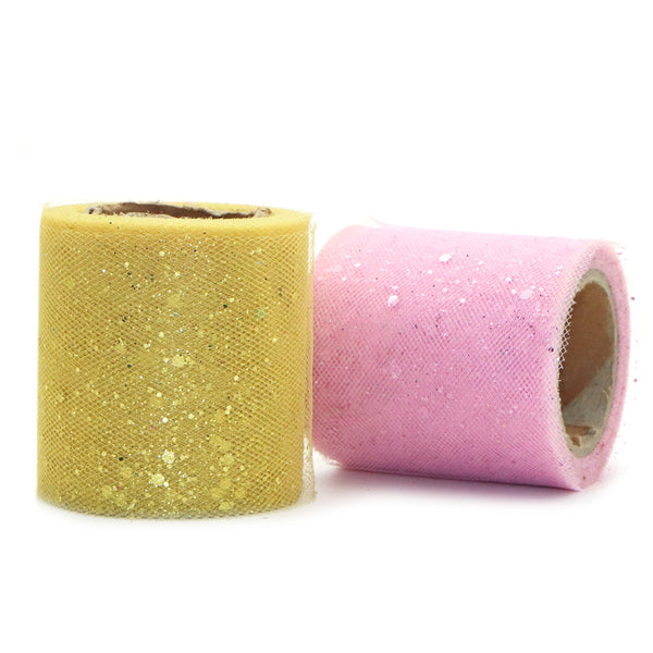 1Roll Sequin Glitter Tulle Rolls, 2.36inch By 10 Yards Sparkling Tulle, Tulle Ribbon Sequin Tulle Netting Fabric For Tutu Skirt Wedding Birthday Party Shower Decor