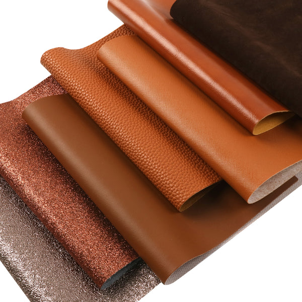 7pcs/set 7.87x12.99inch Solid Color Brown Series Faux Leather Set Glitter Bump Textured Synthetic Leather fabric for DIY Earrings Hair Bows Crafts