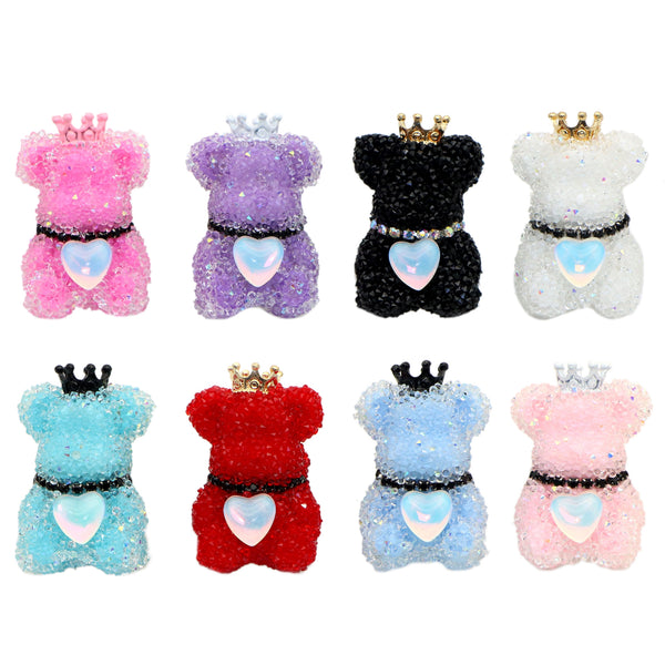 1Pc Crown Bear Rhinestone Faux Crystal Acrylic Beads Charm Double Sided 3d Heart Bear Loose Spacer Beads with Hole for Jewelry Making DIY Bracelet Necklace Chain Earrings Pen Charm Bangle Decors Craft Supplies