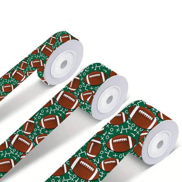 Football-Themed Grosgrain Ribbon, 5 Yards - Perfect for Gift Wrapping, Weddings, Parties, DIY Hair Bows & Crafts, Assorted 16mm/22mm25mm/38mm/75mm Width