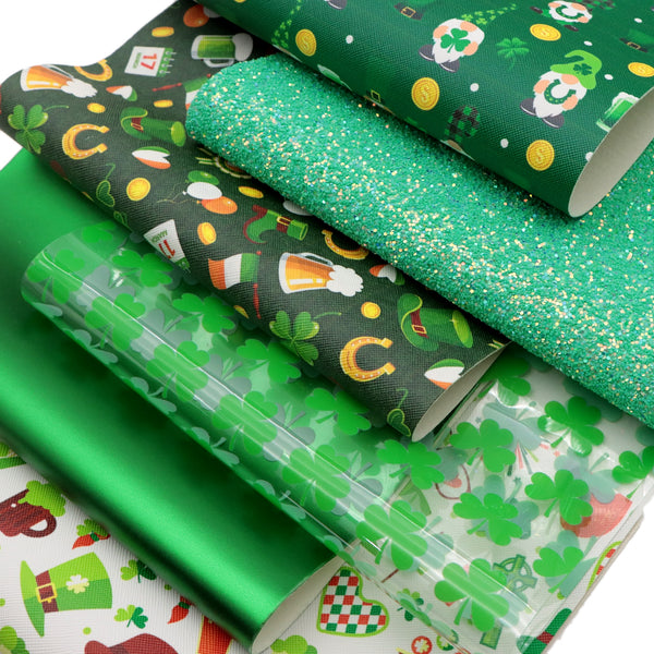 St. Patrick's Day Faux Synthetic Leather Set 6piece/set 7.7*12.9inch Fabric Sheets For DIY Bows Leather Crafts Handmade Material