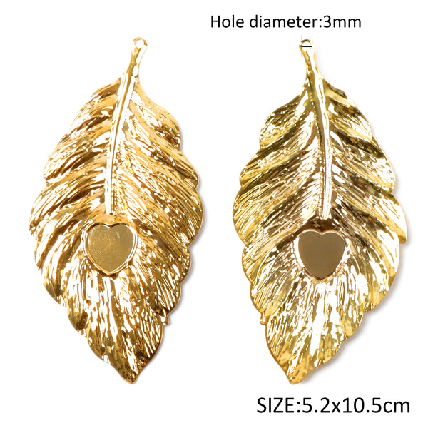 5 pcs Gold-plated iron feather accessories (with holes)