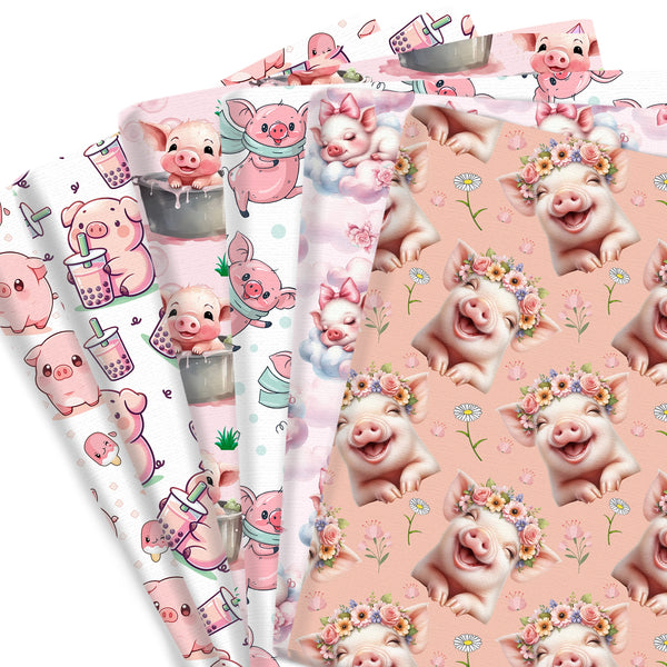 1pc Cute Animals Pig Flowers Bubble Tea Pattern Quilting Fabric-17.7x19.68inch(45x50cm) Polyester Cotton Craft Fabrics DIY Handmade Projects Doll Clothes Fabric Precut For Patchwork Craft(108gsm)