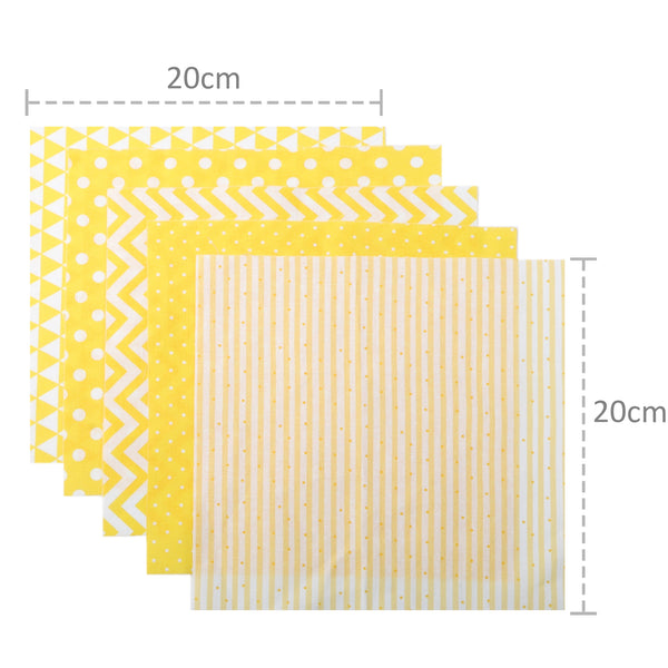 5pcs/set 7.87x7.87inch Yellow Series Geometric Pattern Pure Cotton Fabric Patchwork Clothes For DIY Sewing Quilting Material Precut Quilting Fabric Squares Sheets For DIY Patchwork Sewing Quilting Crafting, No Repeat Design