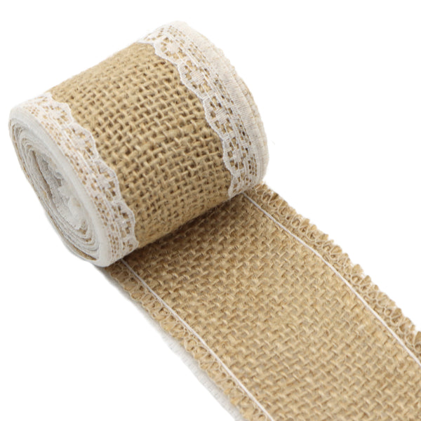 1 Roll 2m/78inch DIY Burlap Decorative Ribbon Jute Webbing Edge Lace Linen Ribbon Holiday Decor Handwork Width 50mm/2in