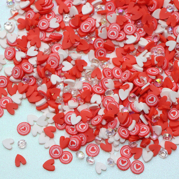 Acrylic Valentine's Day Bead Mix - 20g of Heart Love & Assorted Charms for Nail Art, Resin Crafts, DIY Projects - Polymer Clay Slices & Bead Variety Pack for Professional Nail Supplies and Decorations