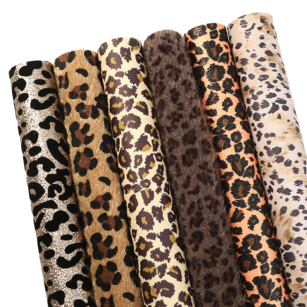 6pcs/set Leopard Faux Synthetic Leather Set 7.7*12.9inch Fabric Sheets For DIY Bows Artificial Leather Crafts Handmade Material