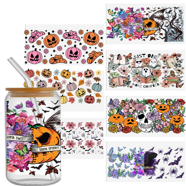 1pc UV DTF Cup Wrap Decals bat Horror ghost halloween pumpkin Series For Any Hard Surface, Scratch-Resistant Decals With Vibrant Colors & UV DTF Transfer Sticker Waterproof Sticker For Libbey Glass Cups 16OZ DIY Tumbler Furniture gift