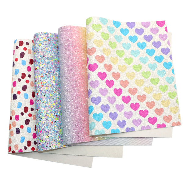 4pcs/set heart love chunky glitter sequins Faux Synthetic Leather Set 7.7*12.9inch Fabric Sheets For DIY Bows Artificial Leather Crafts Handmade Material