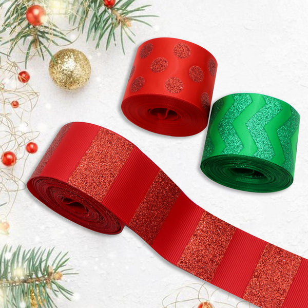 5yards 38mm/1.5 inch Christmas Color Polka Dot Stripe Print Polyester Ribbon Roll For Christmas Wreaths Gift Wrapping Party Decoration DIY Hair Bows Crafts Headwear Decoration Sewing Accessories