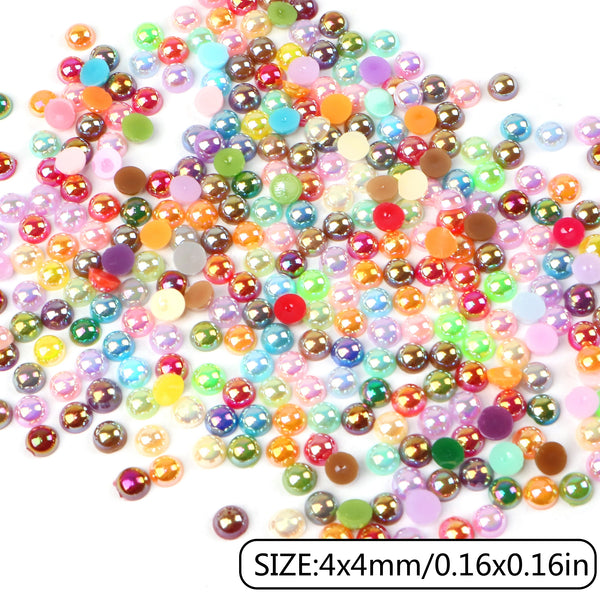 4mm 1000pcs/pack Half Round Pearls Magic Color Iridescent Rainbow Colorful Beads, ABS Imitation Flatback Pearl Beads Luster Loose Cabochon Pearls For Crafts Necklaces Bracelets Jewelry Decorations Wedding Dress Nail Art