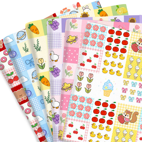 1pc Animals Fruits Flowers Printed Polyester Cotton Patchwork Fabric for DIY Crafts and Sewing Projects,57x19.68inch(145x50cm)  Multicolor Quilting Material with Cute Designs