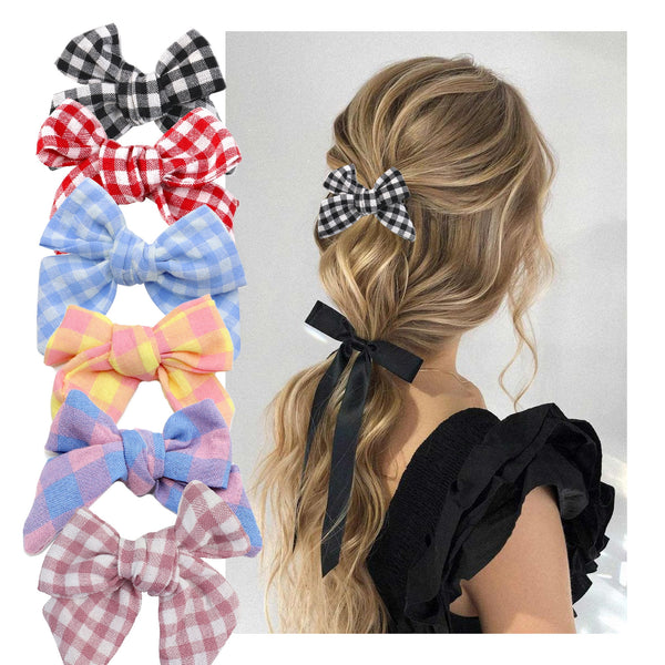 5pcs Plaid Fabric Hair Bows for Girls - Red & Black Plaid, Perfect Holiday Gift, Diy Crafts Accessories