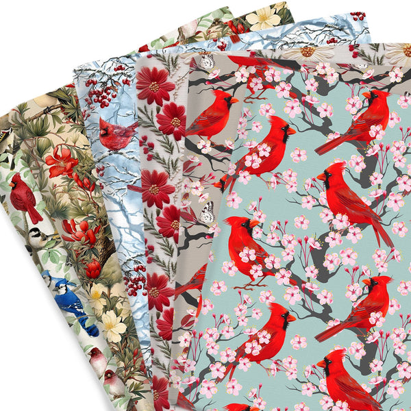 1pc Cardinal Bird Floral Series Pattern Quilting Fabric-17.7x19.68inch(45x50cm) Polyester Cotton Craft Fabrics DIY Handmade Projects Doll Clothes Fabric Precut For Patchwork Craft(108gsm)