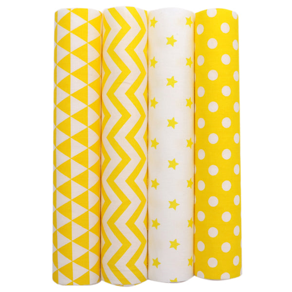 4pcs 9.84x7.87inch(25x20cm) Yellow Spot Dot Stripe Star Fat Quarter Bundles 100% Cotton Fabric Craft Pre-Cut Squares Sheets For Patchwork Sewing Quilting Crafting Cloth Scraps For DIY Crafting Sewing Patchwork