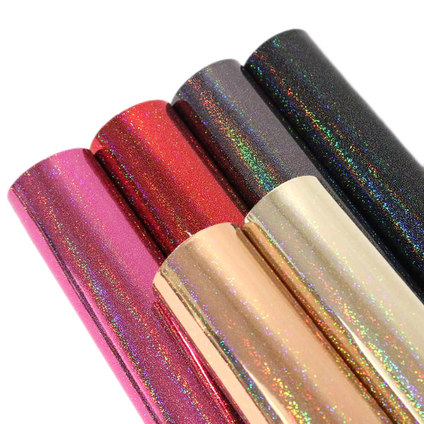 Holographic,Laser Solid Color 6-Piece Set Faux Leather Fabric,7.87x12.99inch,PVC Material Texture Synthetic Leather- Perfect For Diy Earrings, Bag,Hair Bows, And Crafts