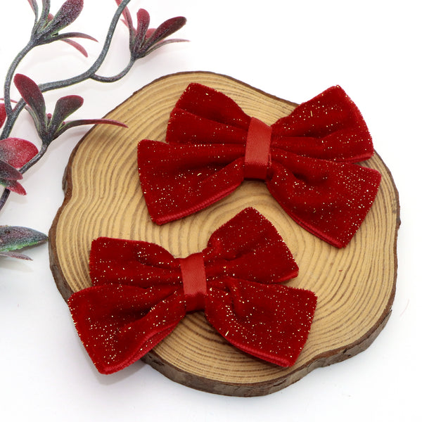 5pcs Elegant Velvet Bow Hair Clip with Sparkling Tinsel - Cute Hair Accessory for Valentine, Holiday Party Accessories