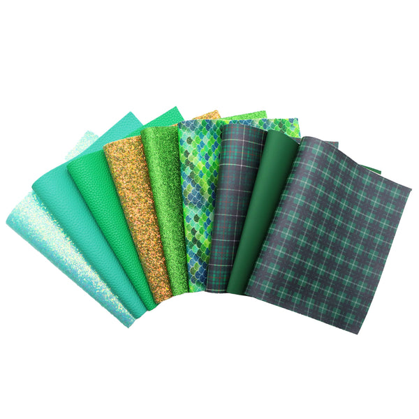 St. Patrick's Day Faux Synthetic Leather Set 9piece/set 7.7*12.9inch Fabric Sheets For DIY Bows Leather Crafts Handmade Material