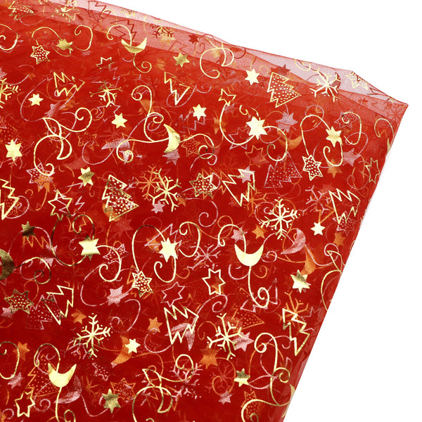 1pc Red Series Golden Christmas Tree Snowflower  Star Pattern Quilting Fabric-57x19.68inch(145x50cm) Mesh Gauze Fabric Stage Performance Costume Dance Decor Handmade DIY Fabric