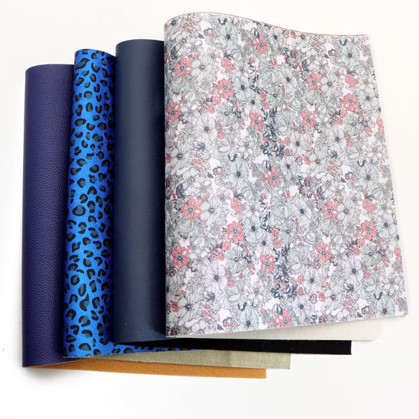 4pcs/set Flower leopard lychee Faux Synthetic Leather Set 7.7*12.9inch Fabric Sheets For DIY Bows Artificial Leather Crafts Handmade Material