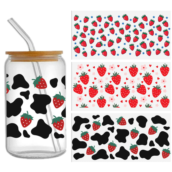 1pc Waterproof strawberry fruit Series teach Sticker For 16oz Glass Cups,Uv Dtf Transfer Diy Crystal Label,Faith Cross Libbey Glass Wrap ,Vinyl Cup Wrap ,Uv Stickers Diy Sticker For Glass Bottle-High Quality Tumbler Furniture Craft Wood DIY Crafts