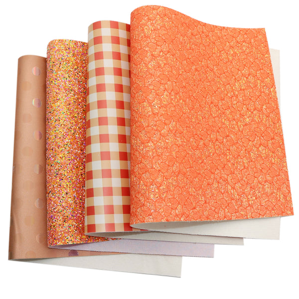 Orange series Faux Synthetic Leather Set 4piece/set 7.7*12.9inch Fabric Sheets For DIY Bows Leather Crafts Handmade Material