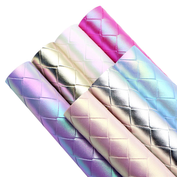 7Pcs/set Bump Textured Plaid Braid Shaped Faux Leather Sheets 7.87x12.99inch Pearl Light Solid Color Synthetic Leather Fabric DIY Earrings Hair Bows Pouches Handbags Crafts Supply