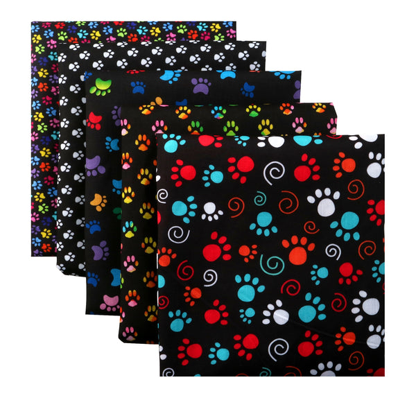 5pcs Dog Paw & Bone Prints, Polyester Cotton Fabric Bundles,7.87x7.87inch(20x20cm) Hand Wash Only, Pre-Cut Squares for Sewing, Quilting, Crafting -  Holiday Patchwork Scraps Decor (108gsm)