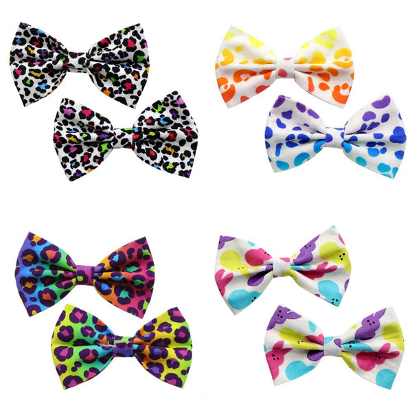 Soft 100% Cotton Fabric Bow Hair Accessories Rainbow Color Leopard Rabbit Bowknot Perfect for Party Holiday Hair Styling, Suitable Gifts for Girls