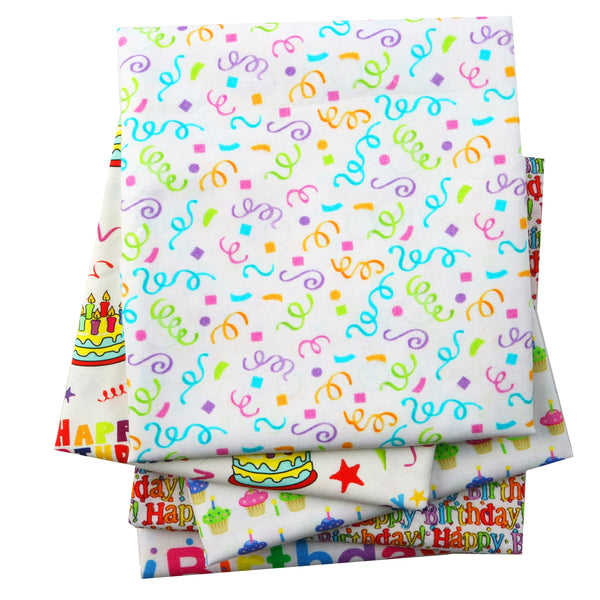 1pc 19.68x17.7inch Happy Birthday Holiday Cake Party Pattern Quilting Fabric Cotton Craft DIY Handmade Doll Clothes Fabric Precut For Patchwork DIY Handmade Craft Sewing Supplies