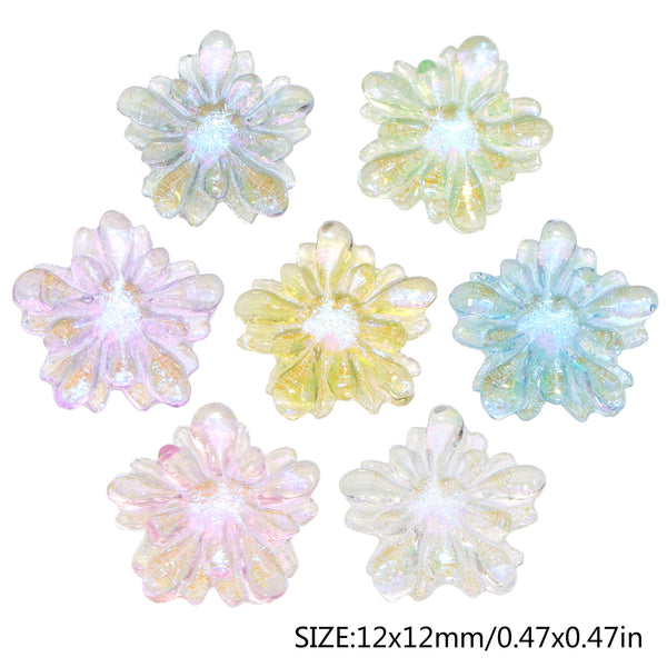 50Pcs Fine Glitter Plain Flower Mini 3D Resin For Crafts Flatback Skeleton Shape Stones for DIY Nail Decoration Colors and Designs