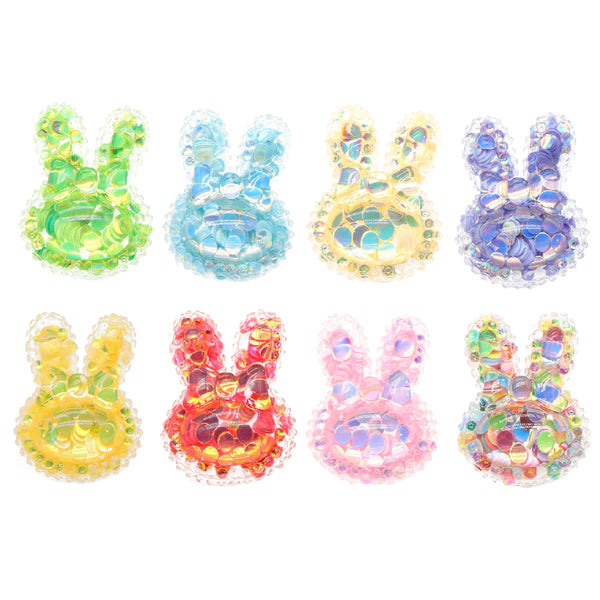 10Pcs/lot Cute Colorful Rabbit Happy Easter Holiday Bunny Chunky Glitter Sequins Filled 3D Acrylic Resin Cabochon Charms Glitter Animal Shape Ornament DIY Crafts Phone Shell Case