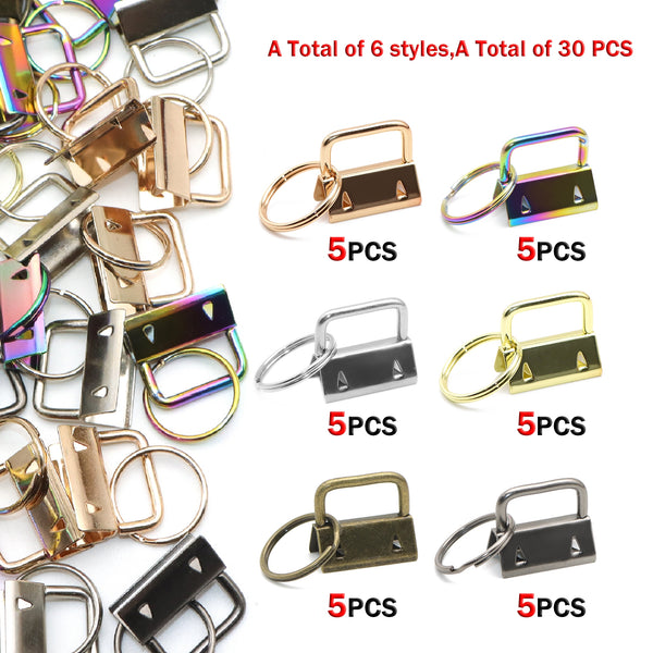 30Pcs 1inch/2.5cm Lanyard Key Fob Hardware Keychain Kit for Wristlet Clamp Key Lanyard Keychain Making Supplies