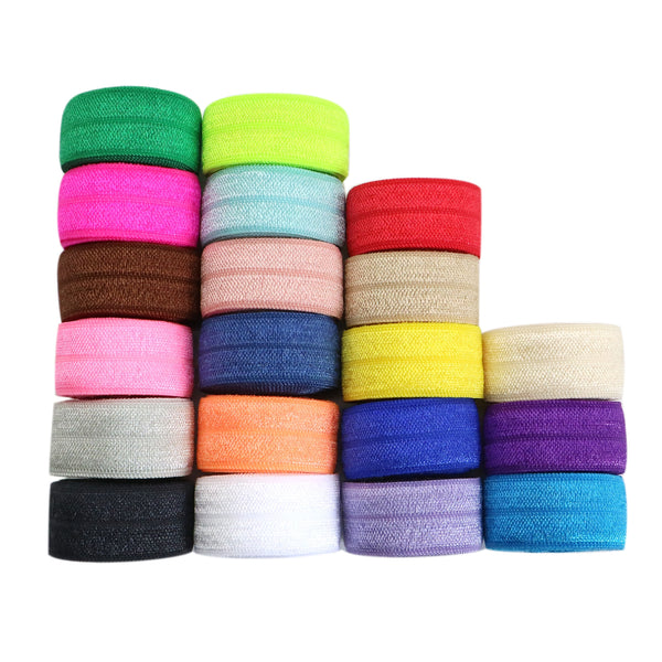 20 Roll 1 Yard/roll 0.65inch/16mm Solid Color Sewing Fold Over Elastic Stretch FOE and Foldover FOE Trim Elastic Ribbon For Hair Ties Headbands