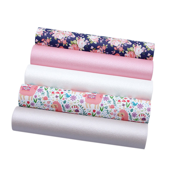 Flower Faux Synthetic Leather Set 5piece/set 7.7*12.9inch Fabric Sheets For DIY Bows Leather Crafts Handmade Material