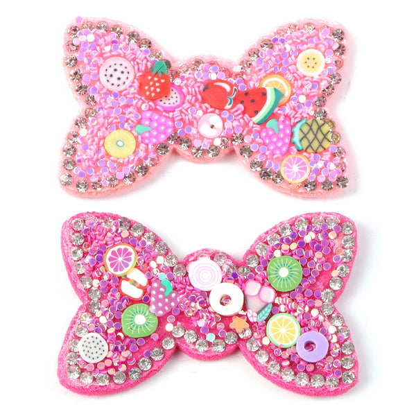 2pcs Bowknot Sequins Paillette Spangles polymer clay Colorful Rhinestones White Pearl non-woven Patches, Fashion Trendy Clothing And Bag Accessories