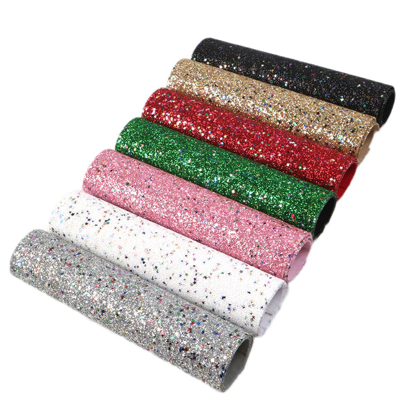 Chunky glitter star sequins Faux Synthetic Leather Set 7piece/set 7.7*12.9inch Fabric Sheets For DIY Bows Leather Crafts Handmade Material