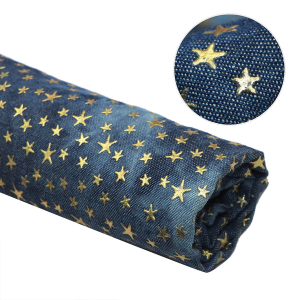 1pc Star Golden Denim Fabric-57x19.68inch(145x50cm) Craft Fabrics DIY Handmade Projects Doll Clothes Fabric Precut For Patchwork Craft Perfect for Jeans, Jackets, Dresses & More