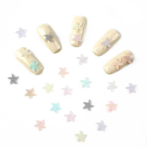 20pcs Glitter Starfish Nail Charms - Transparent Acrylic Beads, Flatback Skeleton Cabochons for DIY Nail Art & Craft Decorations