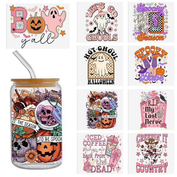 1pc UV DTF Cup Wrap Decals bat Horror ghost halloween pumpkin Series For Any Hard Surface, Scratch-Resistant Decals With Vibrant Colors & UV DTF Transfer Sticker Waterproof Sticker For Libbey Glass Cups 16OZ DIY Tumbler Furniture gift