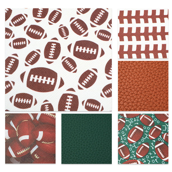 6pcs/Set 7.87x12.99inch Sports Theme Faux Leather Set Football Baseball Rugby Printed Synthetic Leather Fabric 20x33cm for DIY Earrings Hair Bows