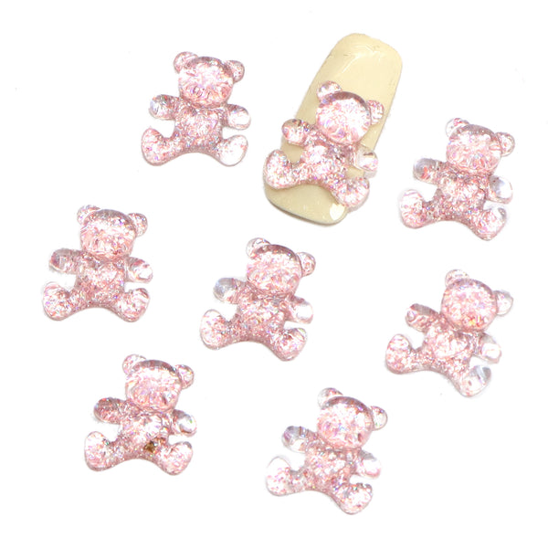 10pcs Glitter Bear Nail Charms - Transparent Acrylic Beads, Flatback Skeleton Cabochons for DIY Nail Art & Craft Decorations