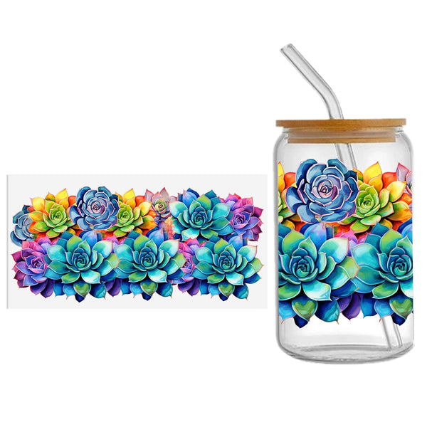 1pc Fashionable Flower succulents Series teach Sticker For 16oz Glass Cups,Uv Dtf Transfer Diy Crystal Label,Faith Cross Libbey Glass Wrap ,Vinyl Cup Wrap ,Uv Stickers Diy Sticker For Glass Bottle-High Quality Tumbler Furniture Craft Wood DIY Crafts