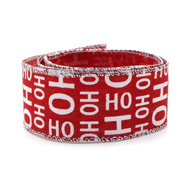 Christmas Festive Hoho Wired Ribbon,Line Edged Ink Printing,for Christmas Craft Decorations,New Year Gift Wrapping, Wedding Parties