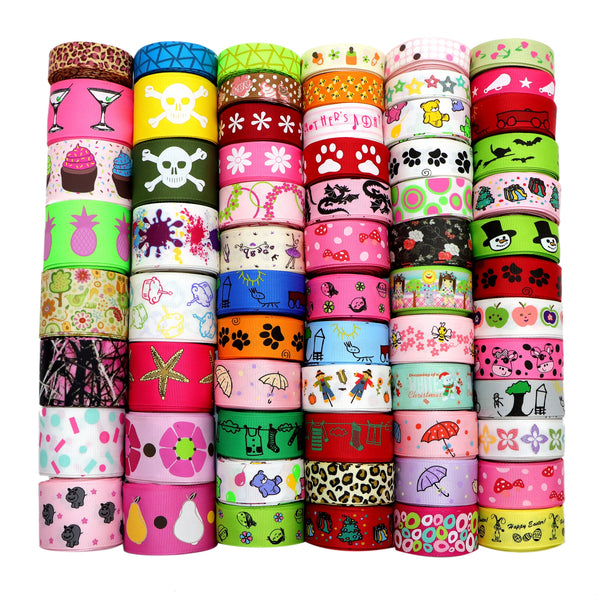 1 Roll, 5 Yards Randomly Printed Grosgrain Ribbon, for Crafts DIY Hair Bow Accessories Party Wedding Decorative Gift Wrapping, 16mm/22mm/25mm/38mm Width