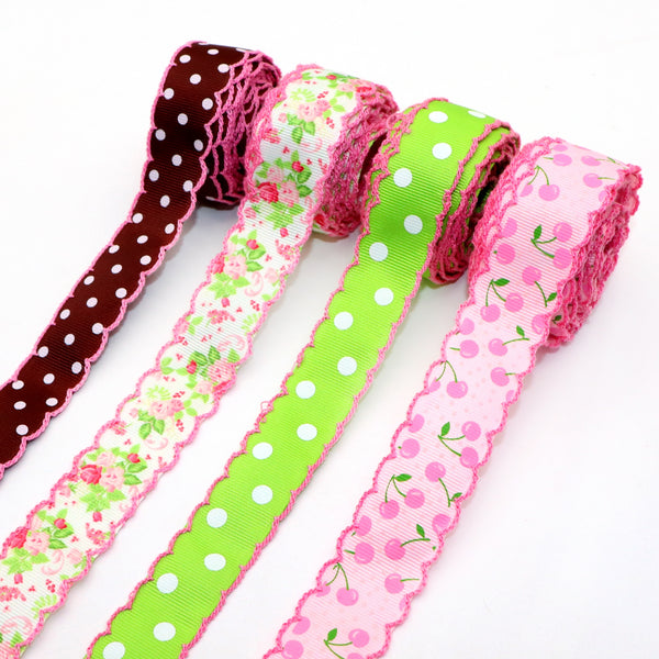 1 pc, Sewn Edge Flower Polka Dot Grosgrain Ribbon Roll - 5 Yards Ribbons for Gift Wrapping, Cake Dessert Decoration Bow, Flower Wrapping, Craft Supplies, Handmade Wedding Bouquets Packaging Material,Holiday Decor