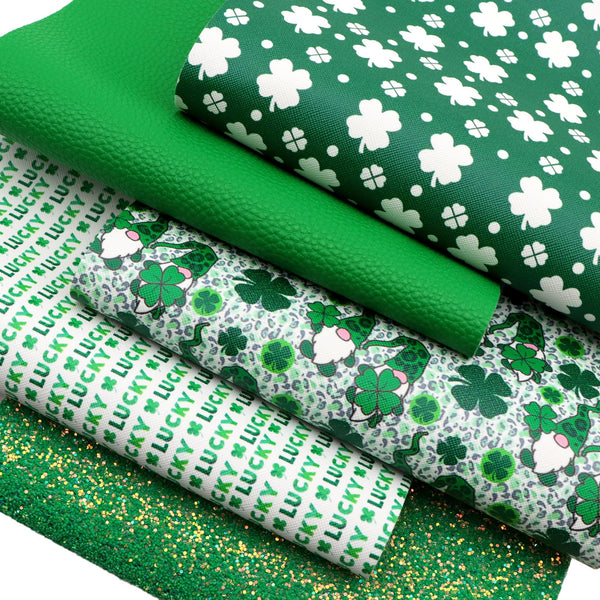 St. Patrick's Day Faux Synthetic Leather Set 5piece/set 7.7*12.9inch Fabric Sheets For DIY Bows Leather Crafts Handmade Material